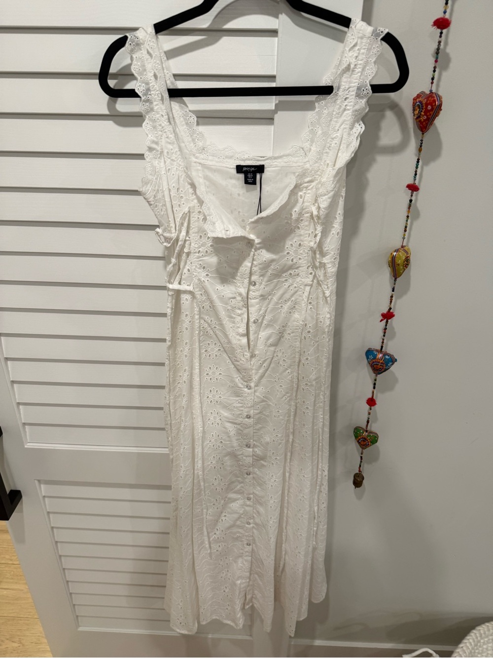 Nasty Gal White Eyelet Button-Front Midi Dress